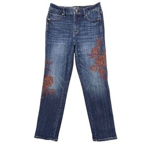 White House Black Market Blue Floral Embroidered Straight Jeans Womens 6